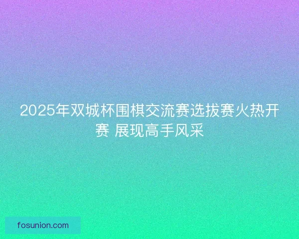 2025年双城杯围棋交流赛选拔赛火热开赛 展现高手风采