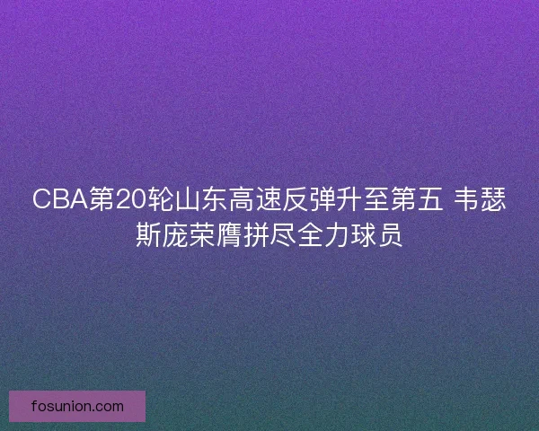 CBA第20轮山东高速反弹升至第五 韦瑟斯庞荣膺拼尽全力球员