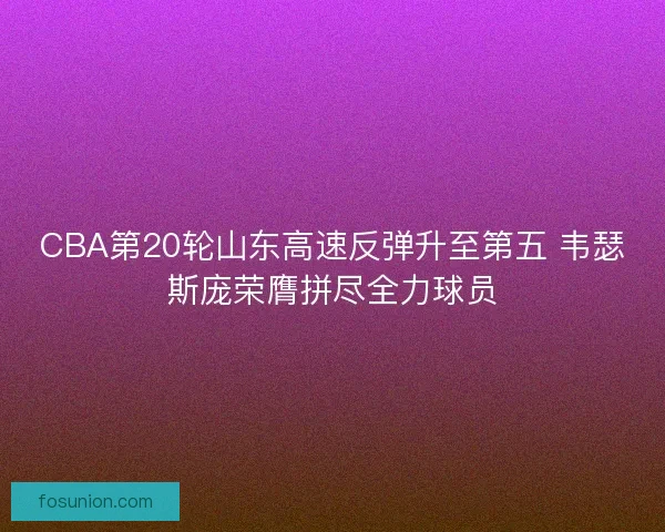 CBA第20轮山东高速反弹升至第五 韦瑟斯庞荣膺拼尽全力球员