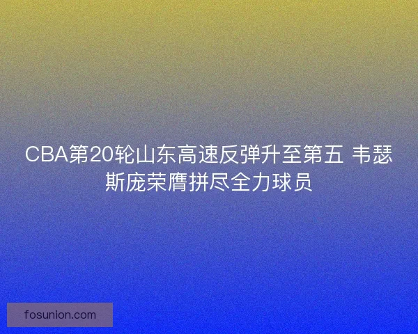 CBA第20轮山东高速反弹升至第五 韦瑟斯庞荣膺拼尽全力球员